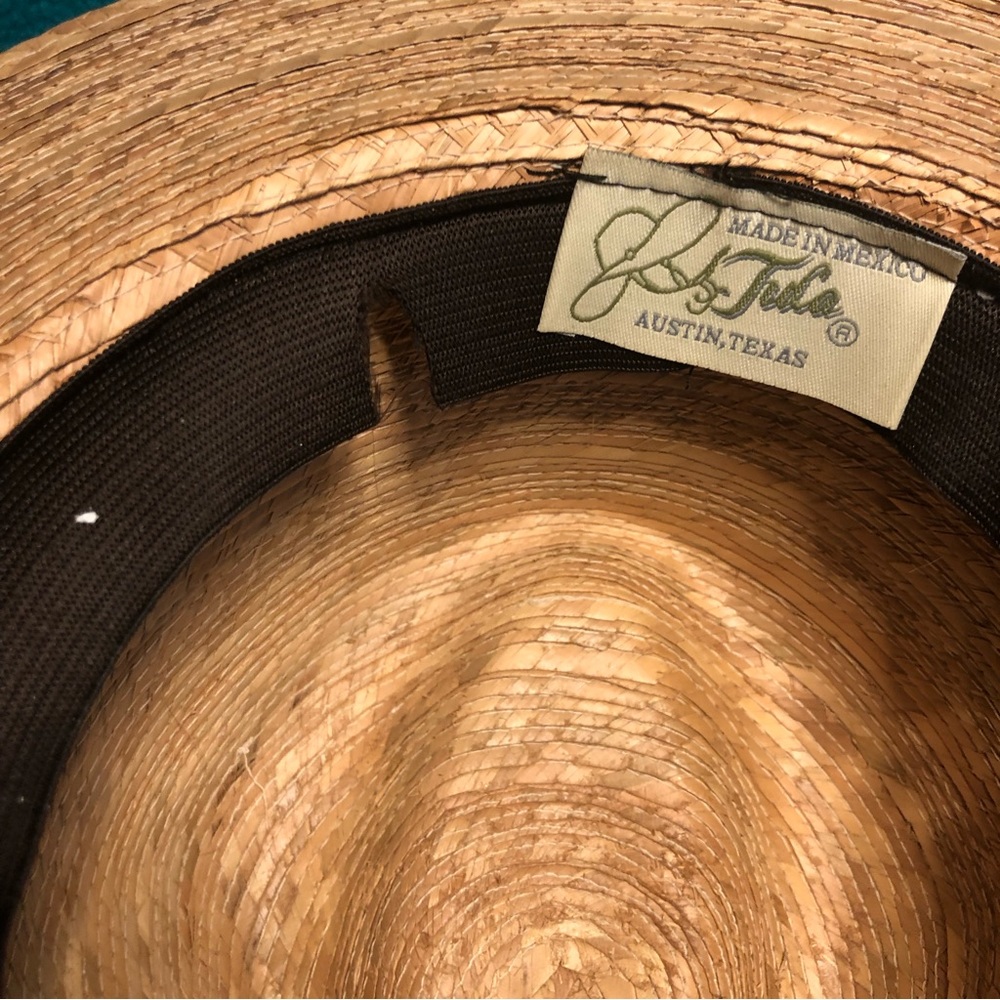 Tula of Austin, TX Straw Fedora w Striped Ribbon Band w Tula Medallion - Picture 8 of 12